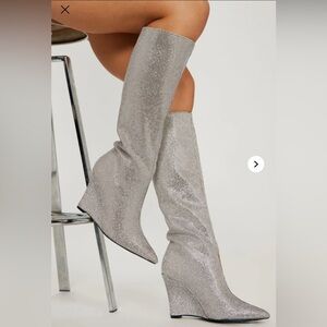 ✨ All The Glam Rhinestone Knee-High Boots | Silver | Size 8 | Worn 1X ✨
